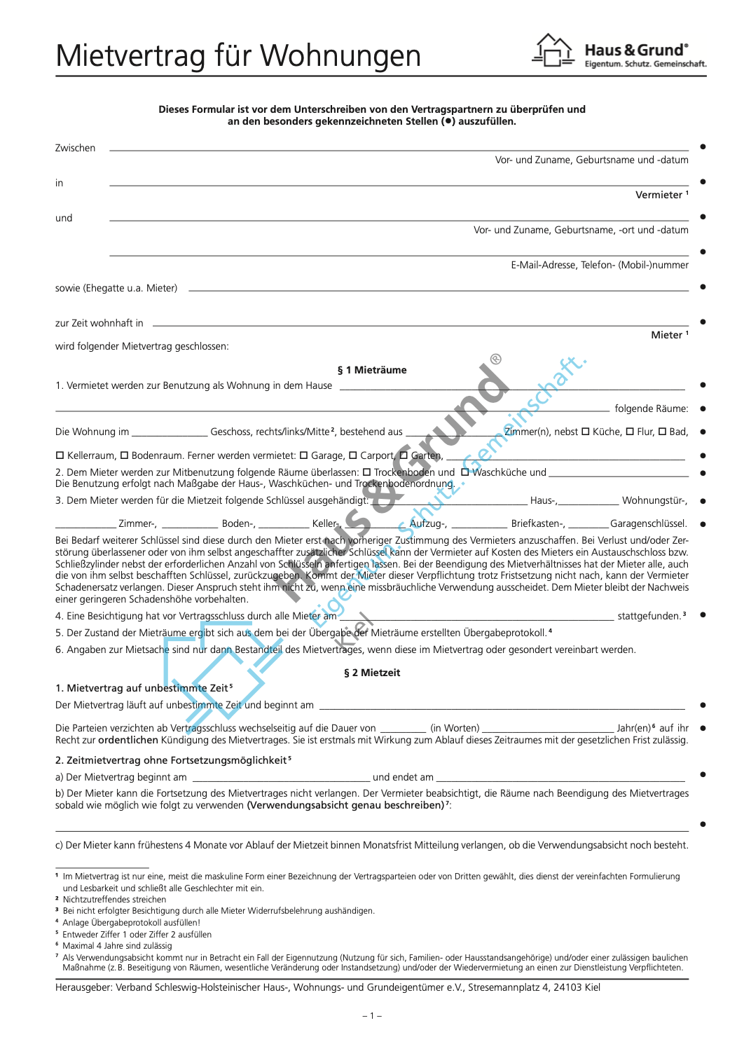 Wohnraummietvertrag des Landesverbands