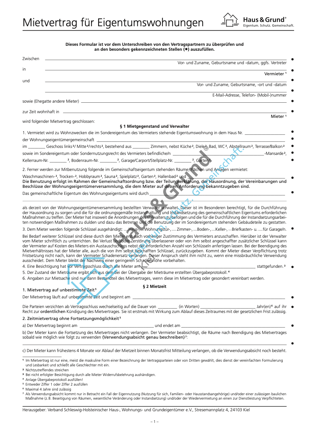 Wohnraummietvertrag des Landesverbands