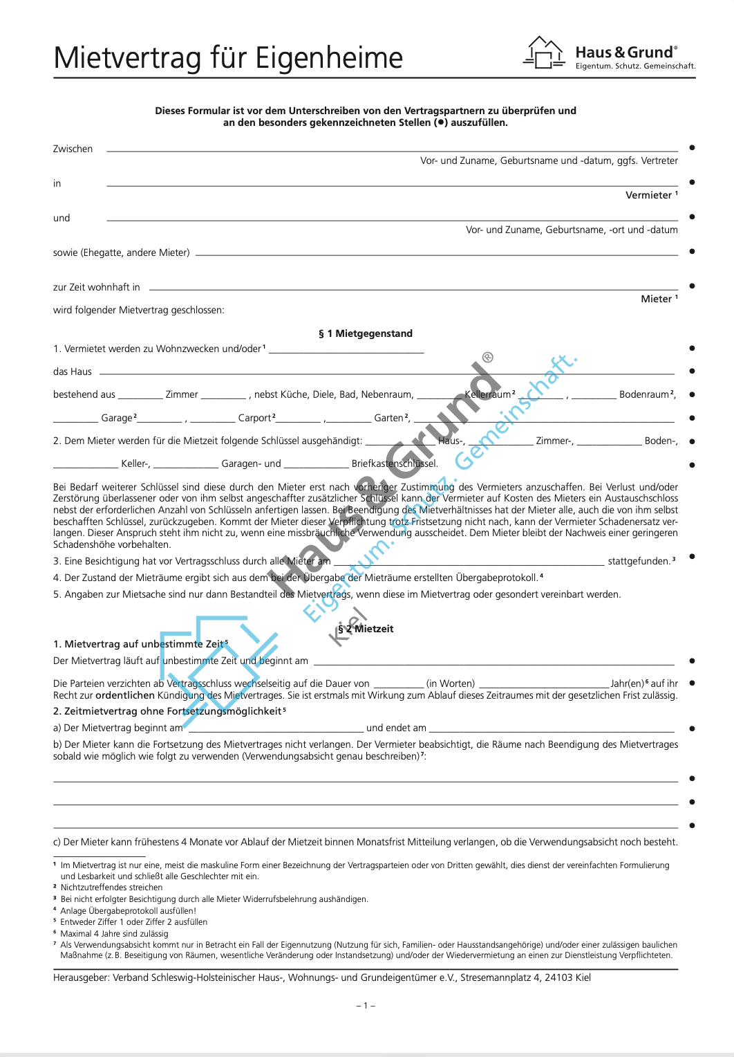Wohnraummietvertrag des Landesverbands